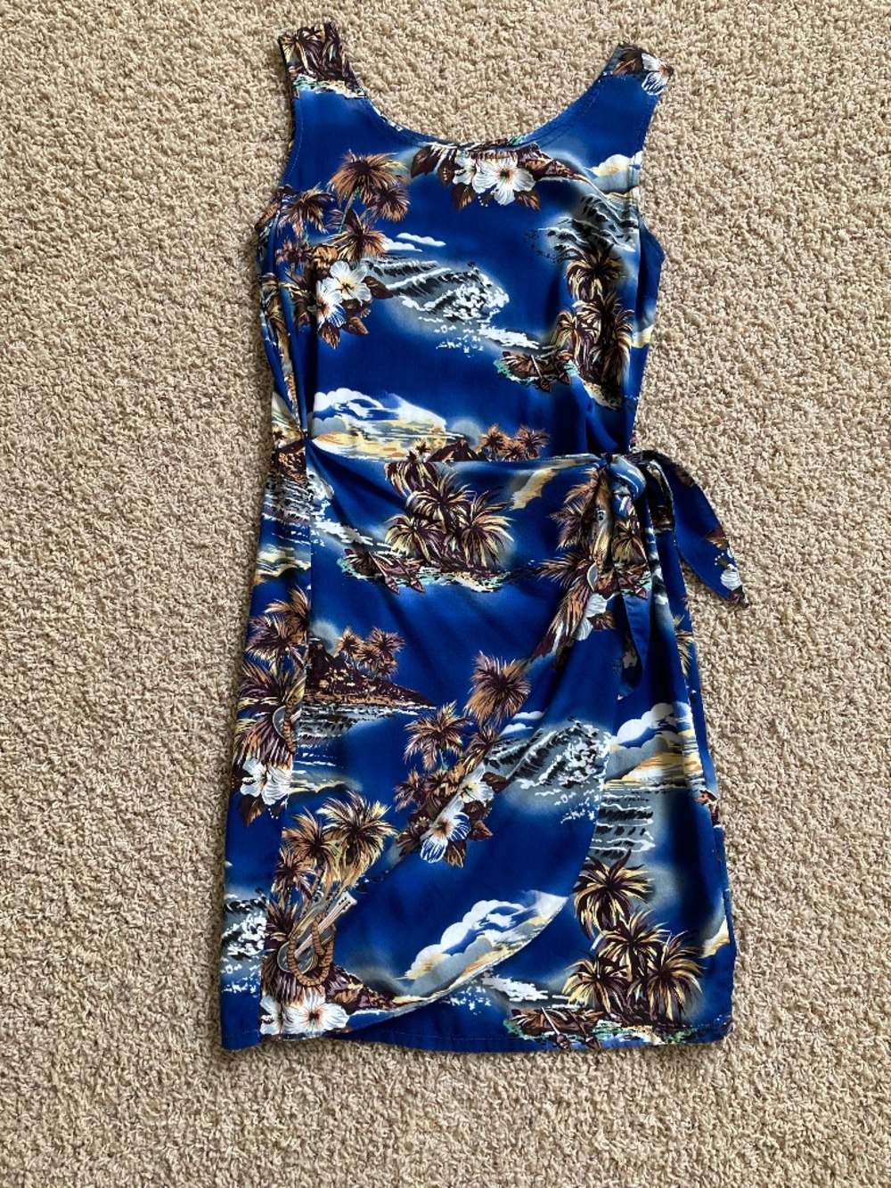 Hilo Hattie Women's S Blue Aloha Sleeveless Wrap Dress